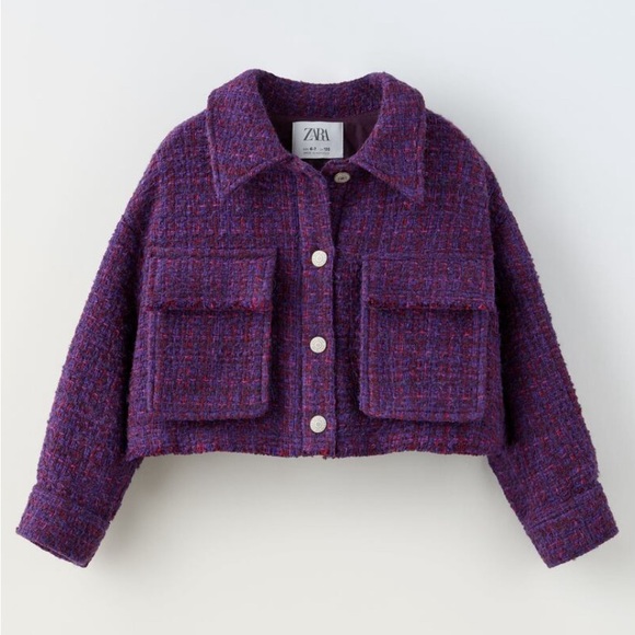 Zara Other - ZARA Purple Tweed Crop Front Button Blazer